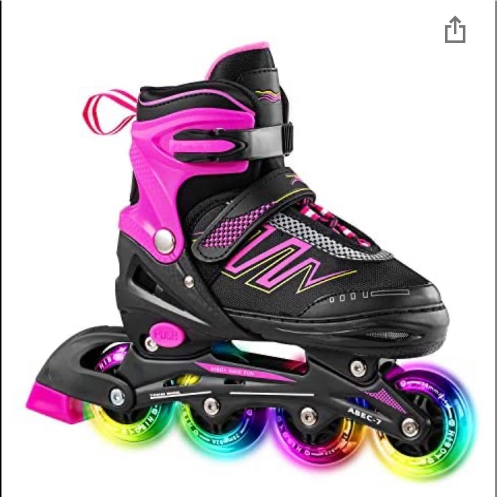 Light up wheels roller skates in black and pink